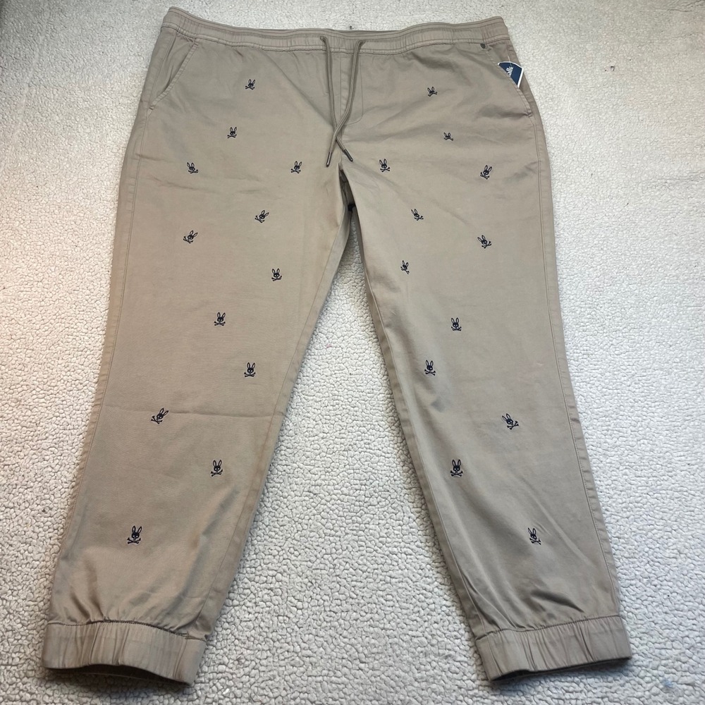 Psycho Bunny Joggers Men XXXL Tan Embroidered Logo B6P742X1CE Khaki Pants